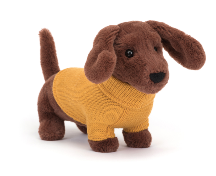 Jellycat Yellow sweater Sausage dog