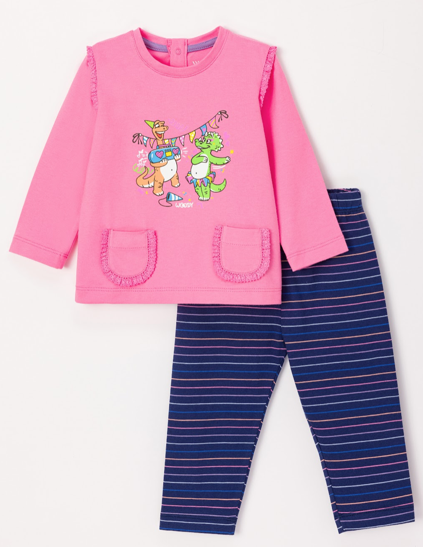 Woody Pyjama girls dino roze