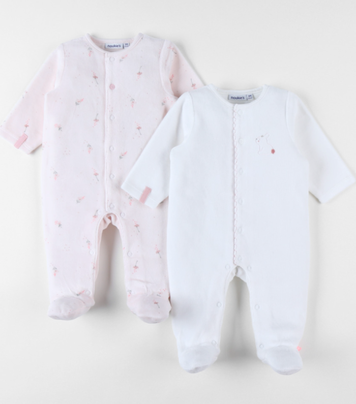 Noukie's Set pyjama velours licht roze- wit